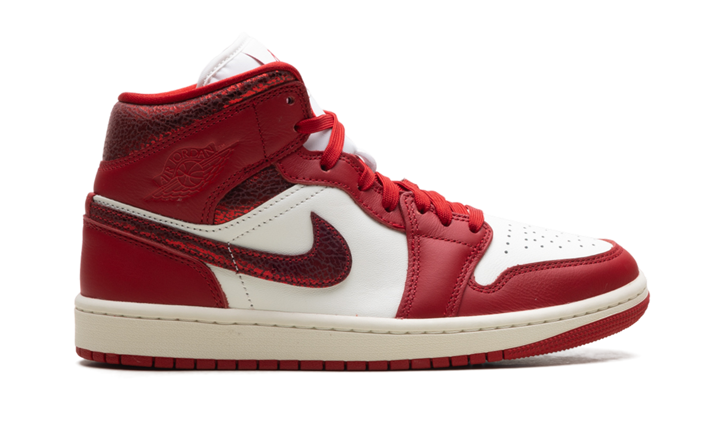 Air Jordan 1 Mid WMNS  Red Cracked Leather