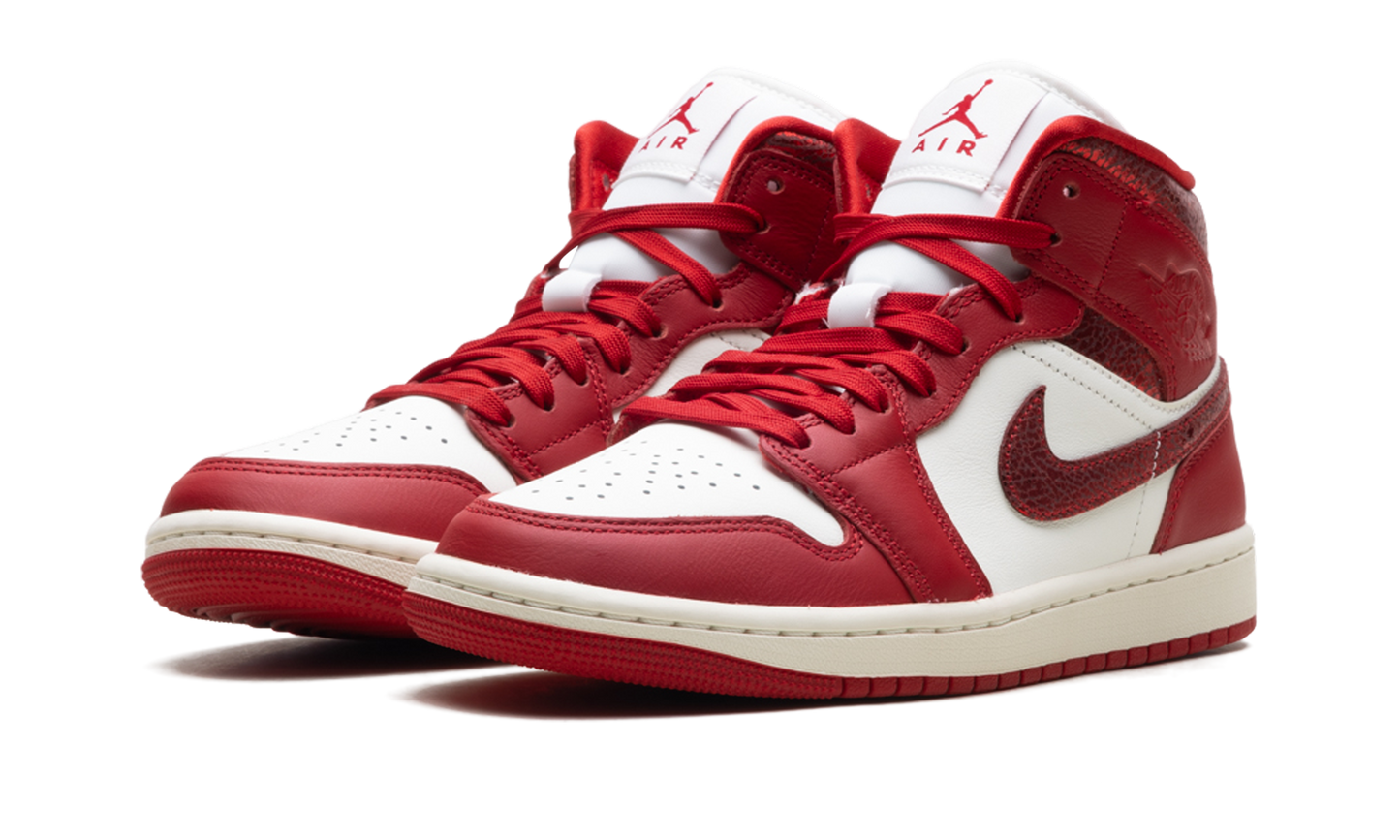 Air Jordan 1 Mid WMNS  Red Cracked Leather