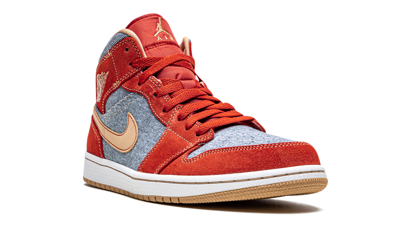 Air Jordan 1 Mid SE  Denim Red Suede