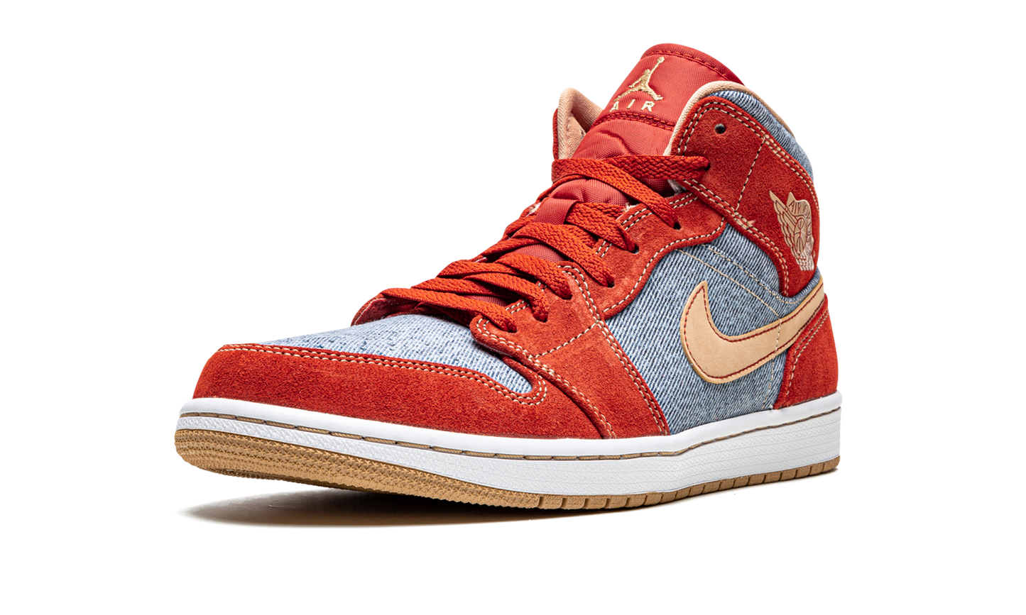 Air Jordan 1 Mid SE  Denim Red Suede