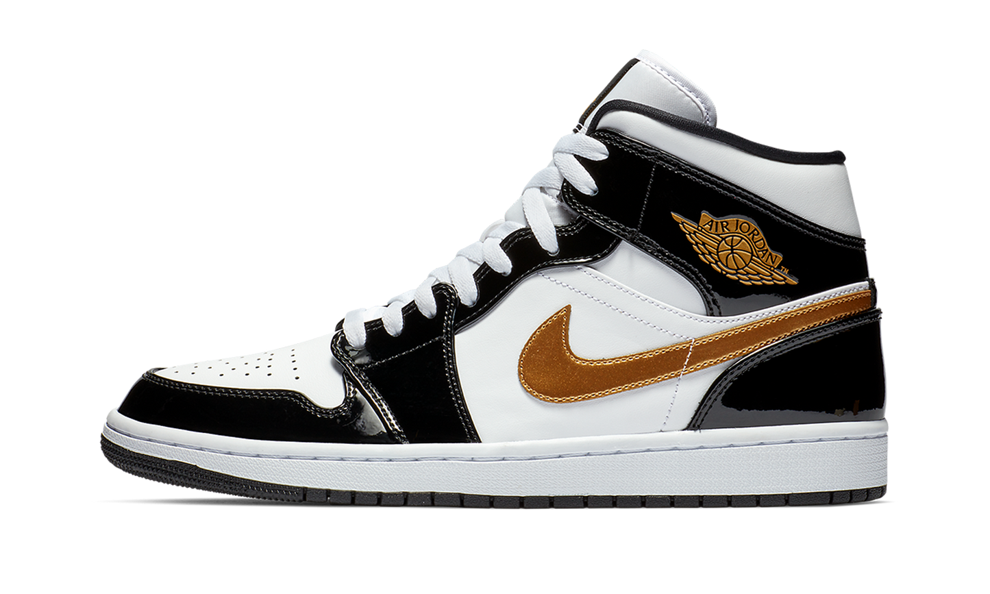 Air Jordan 1 Mid SE  Black Gold Patent Leather
