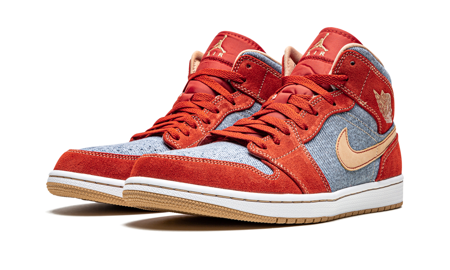Air Jordan 1 Mid SE  Denim Red Suede