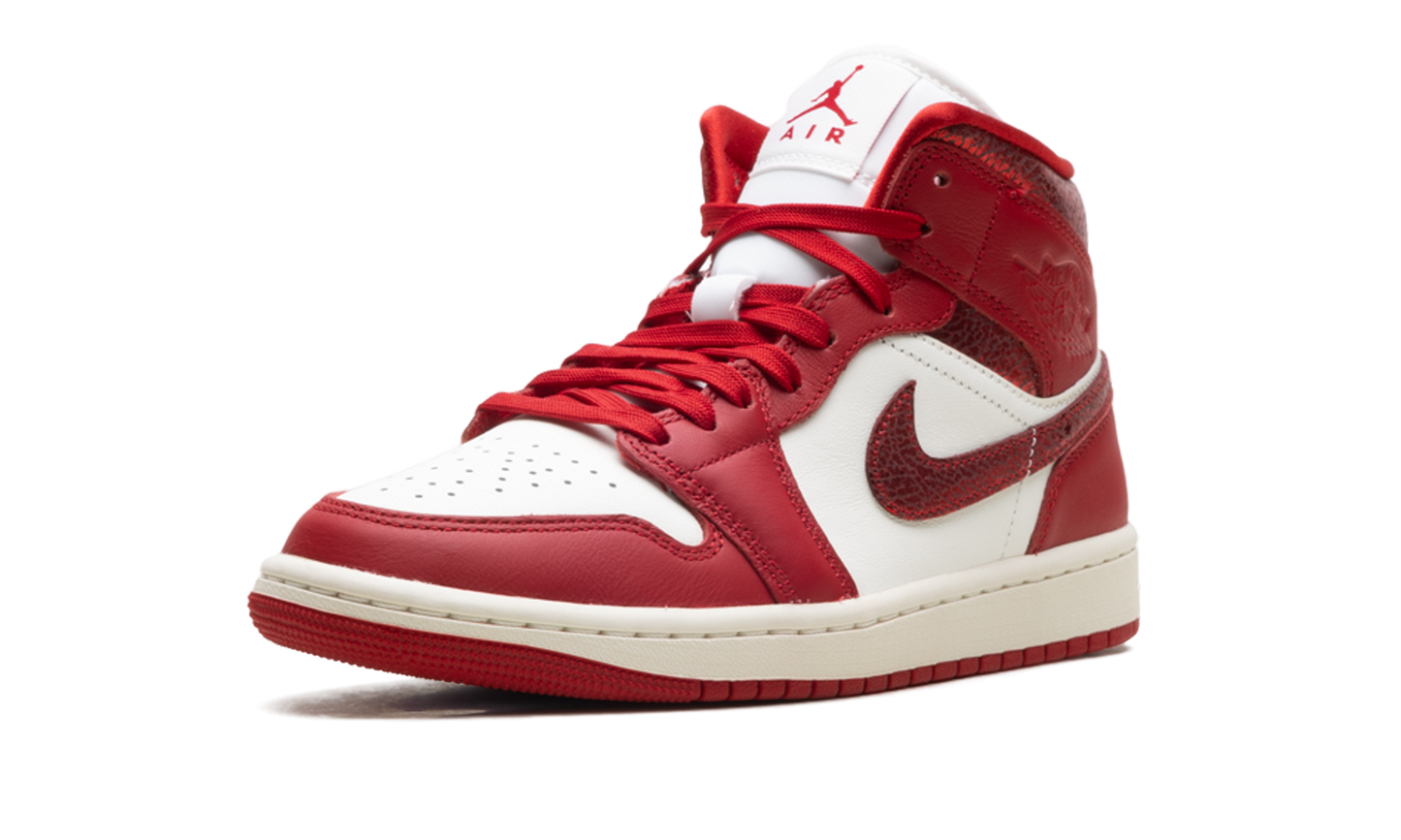 Air Jordan 1 Mid WMNS  Red Cracked Leather